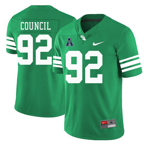 #92 Javian Council North Texas Mean Green College Football Jerseys Stitched-Green